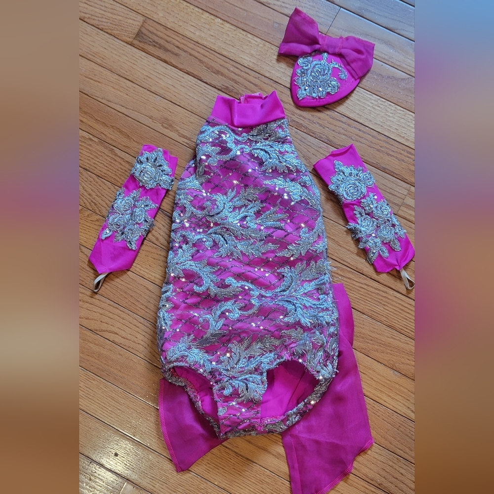 Handmade Dance Costume SZ AS Pink and Silver